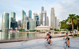 Cyclists in Singapore CBD