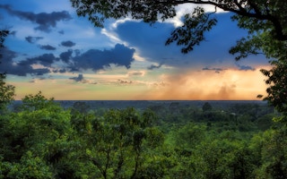 Sunset over Cambodia forest
