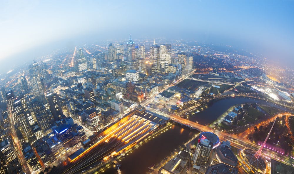 melbourne CBD aerial fisheye