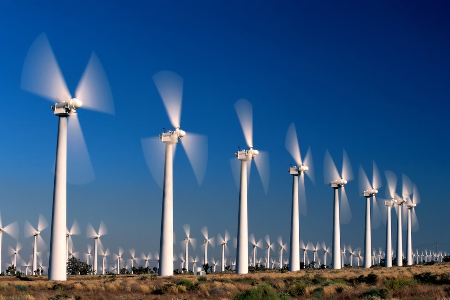 wind turbines blue sky