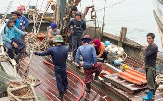Burmese fishing crew onboard Thai fishing boat