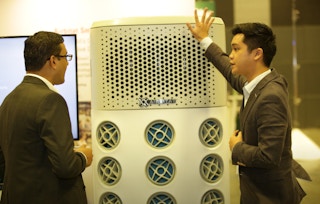 An energy-efficient cooler from Airbitat was one of the exhibits at the Sustainable Solutions Expo. Image: UN Global Compact Network Singapore