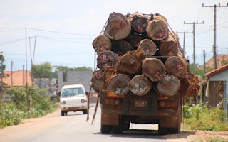 Timber being hauled in Laos