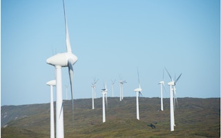 Wind turbines along the Southern Ocean, Western Australia.
