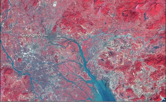 Pearl River Delta urbanization earthobservatory.nasa.gov