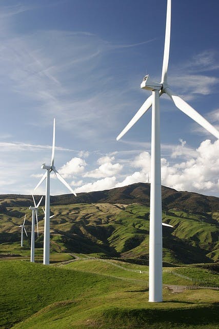 wind turbines stock photo